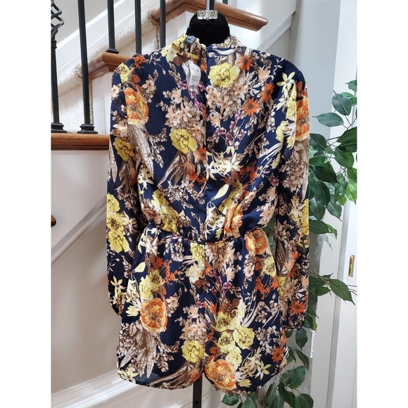 FOREVER 21 Women's Multicolor Floral Polyester Long Sleeve Back Zip Rompers S - Picture 7 of 12